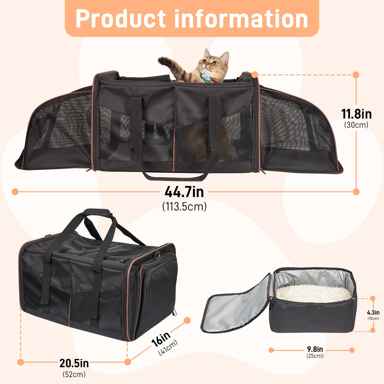 A.FATI transportín doble gatos con paneles de malla para ventilación óptima.