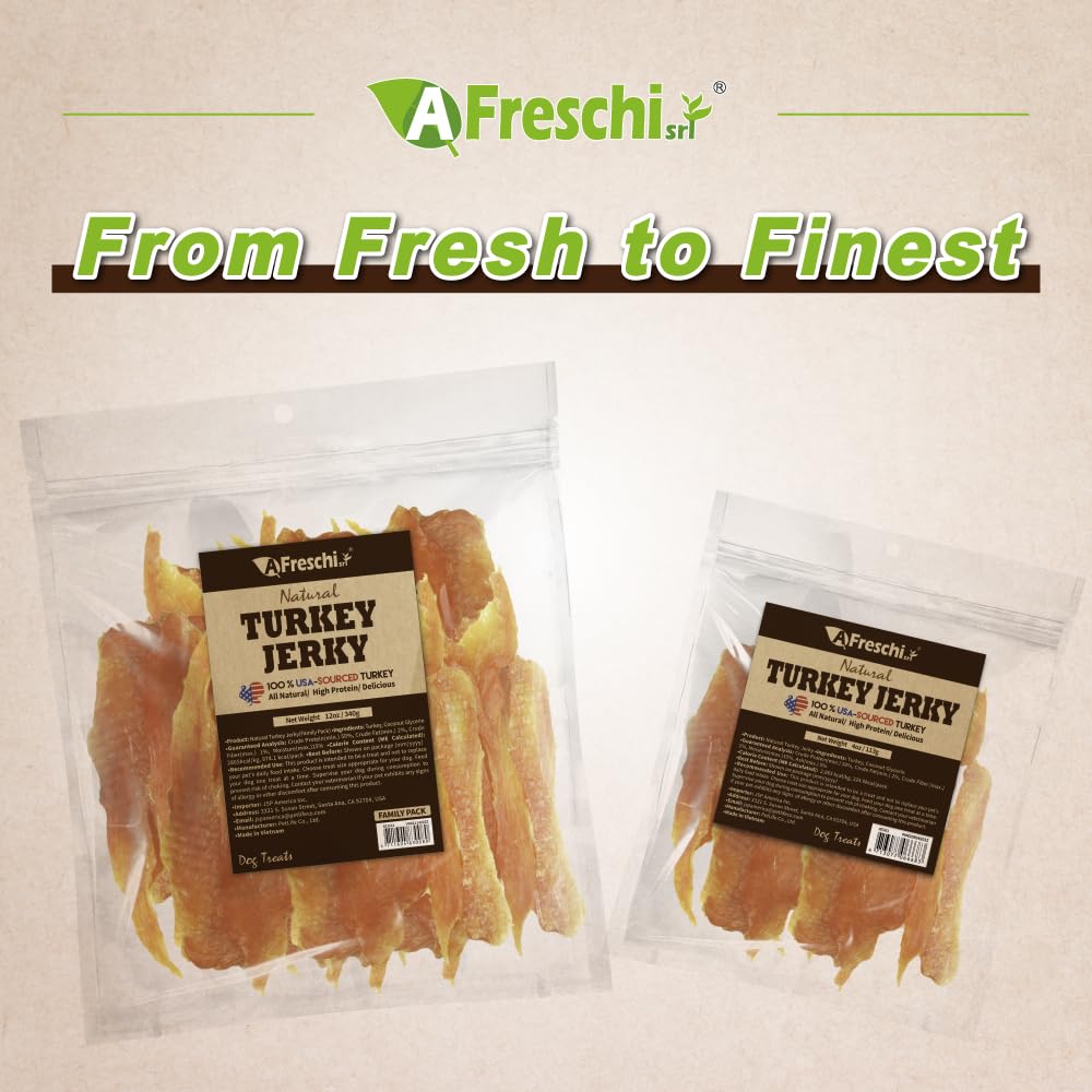A Freschi pavo alto en proteína, bajo en grasa, premio para perros.