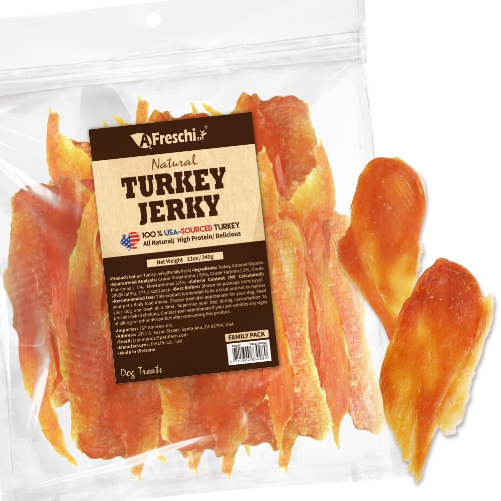 A Freschi pavo natural jerky para perros, snack 12 oz sabroso.