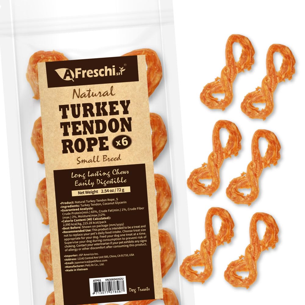 A Freschi srl tendones de pavo para perros, empaque de 6 unidades para masticación saludable