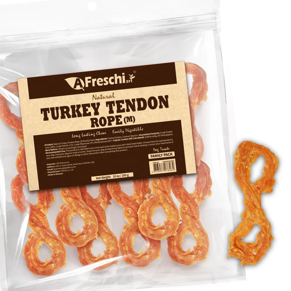 A Freschi srl tendones de pavo, origen EE. UU., snack proteico natural para perros activos