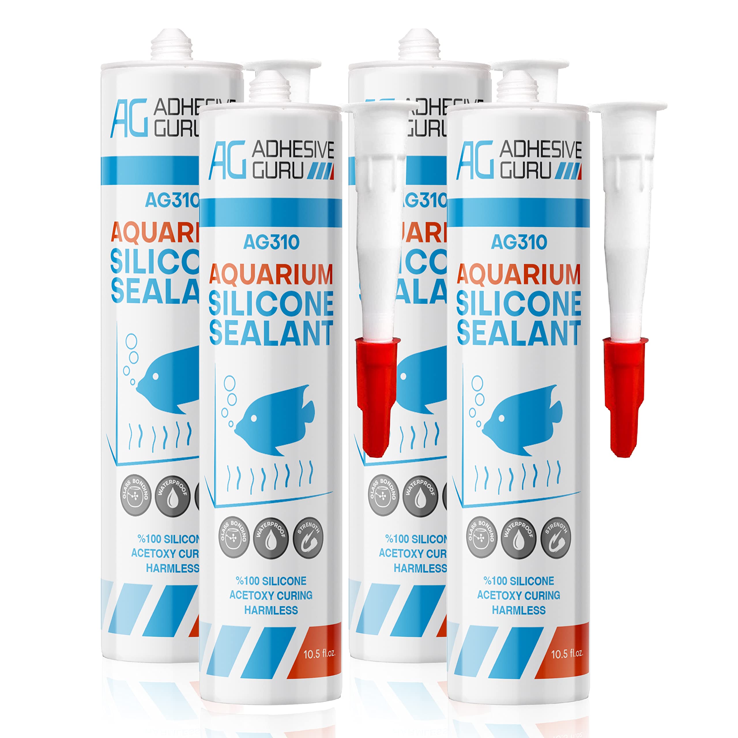 AG Adhesive Guru silicona para acuario clara, pack4, aplicación limpia de sellado