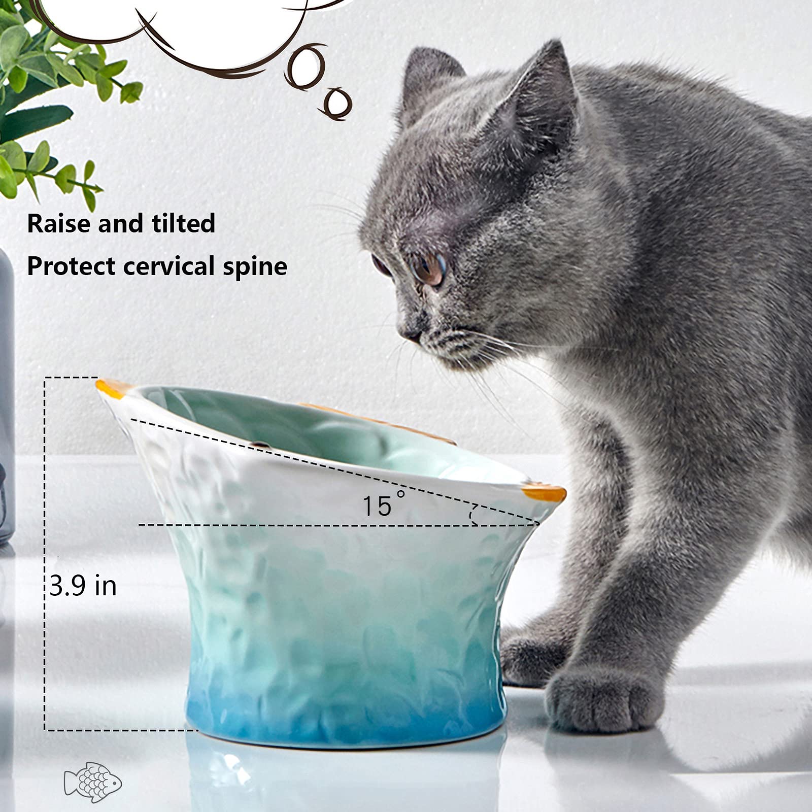 AG-UNICORN cuenco gato cerámico elevado con inclinación de 15 grados para comer mejor