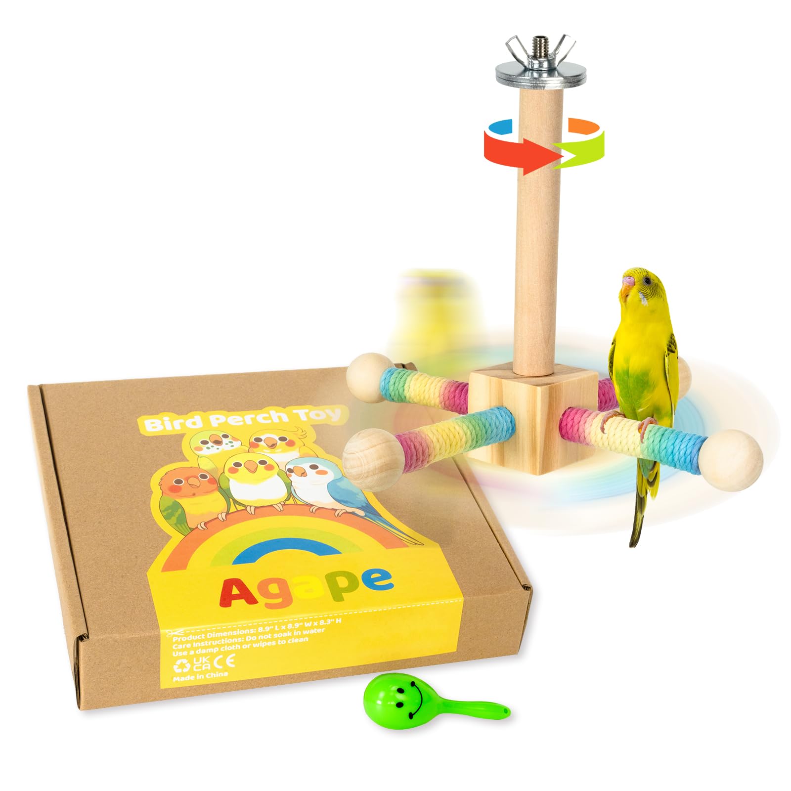 Agape percha rotatoria 360 para aves, fomenta juego y descanso activo