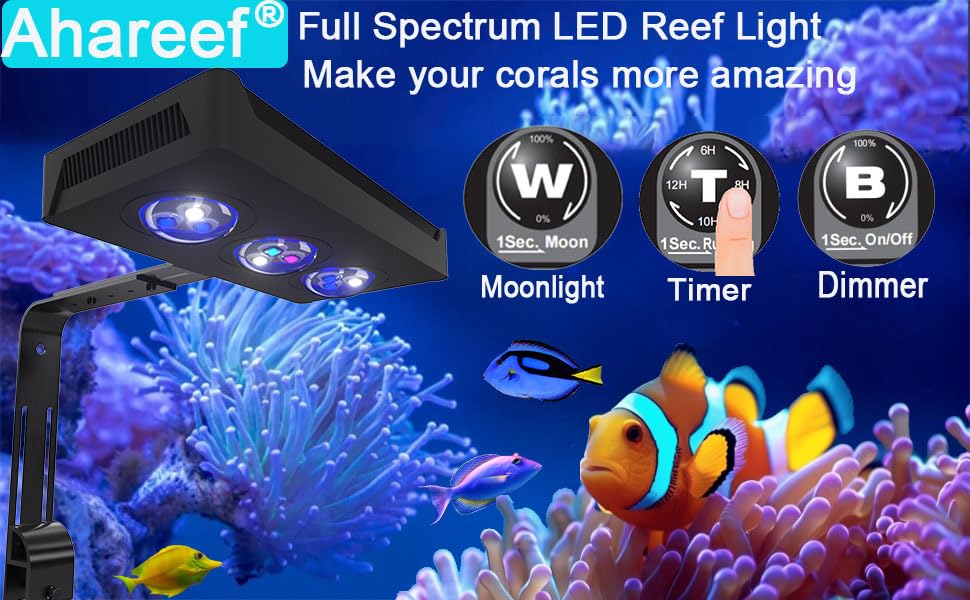 Ahareef 35W luz LED para arrecifes, atardecer realista para el acuario.