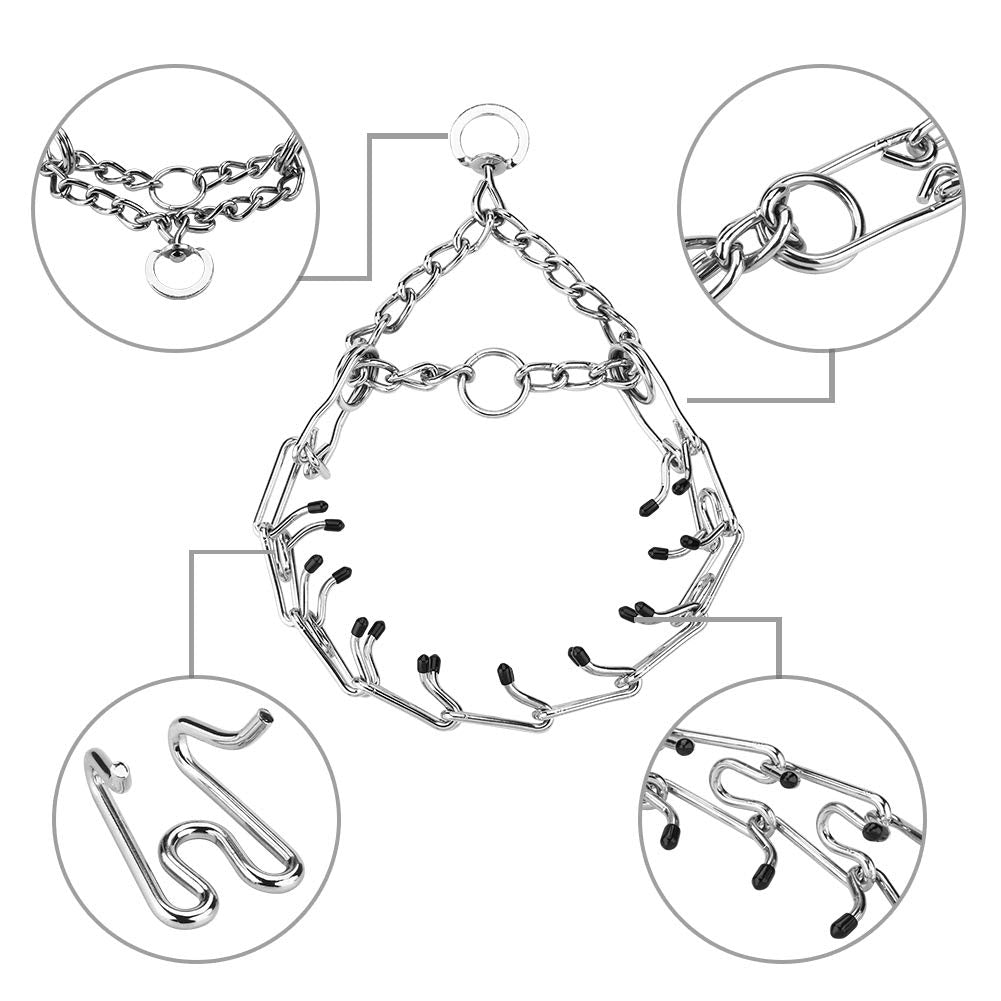 Aheasoun Prong Collar de acero inoxidable cromado, duradero para paseos diarios.