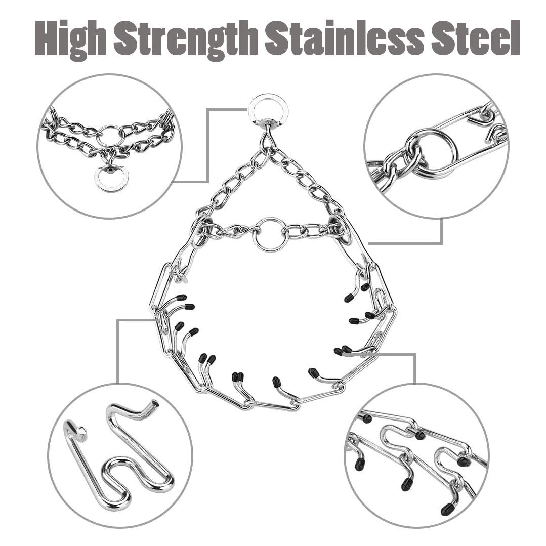 Aheasoun collar prong acero inoxidable cromado para uso duradero.