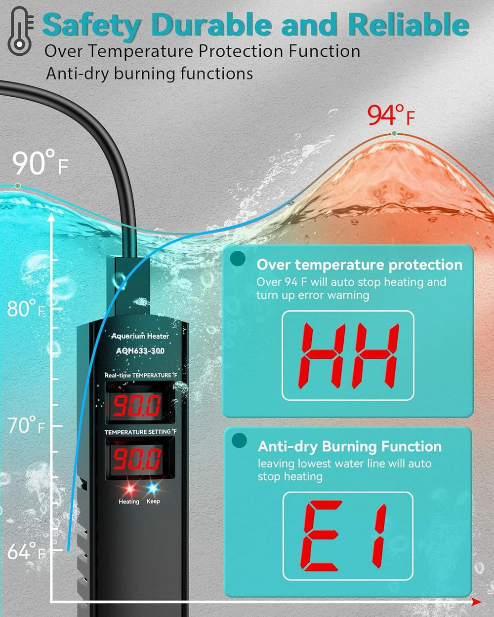 AHJ calefactor para acuario calienta rápido y mantiene temperatura estable
