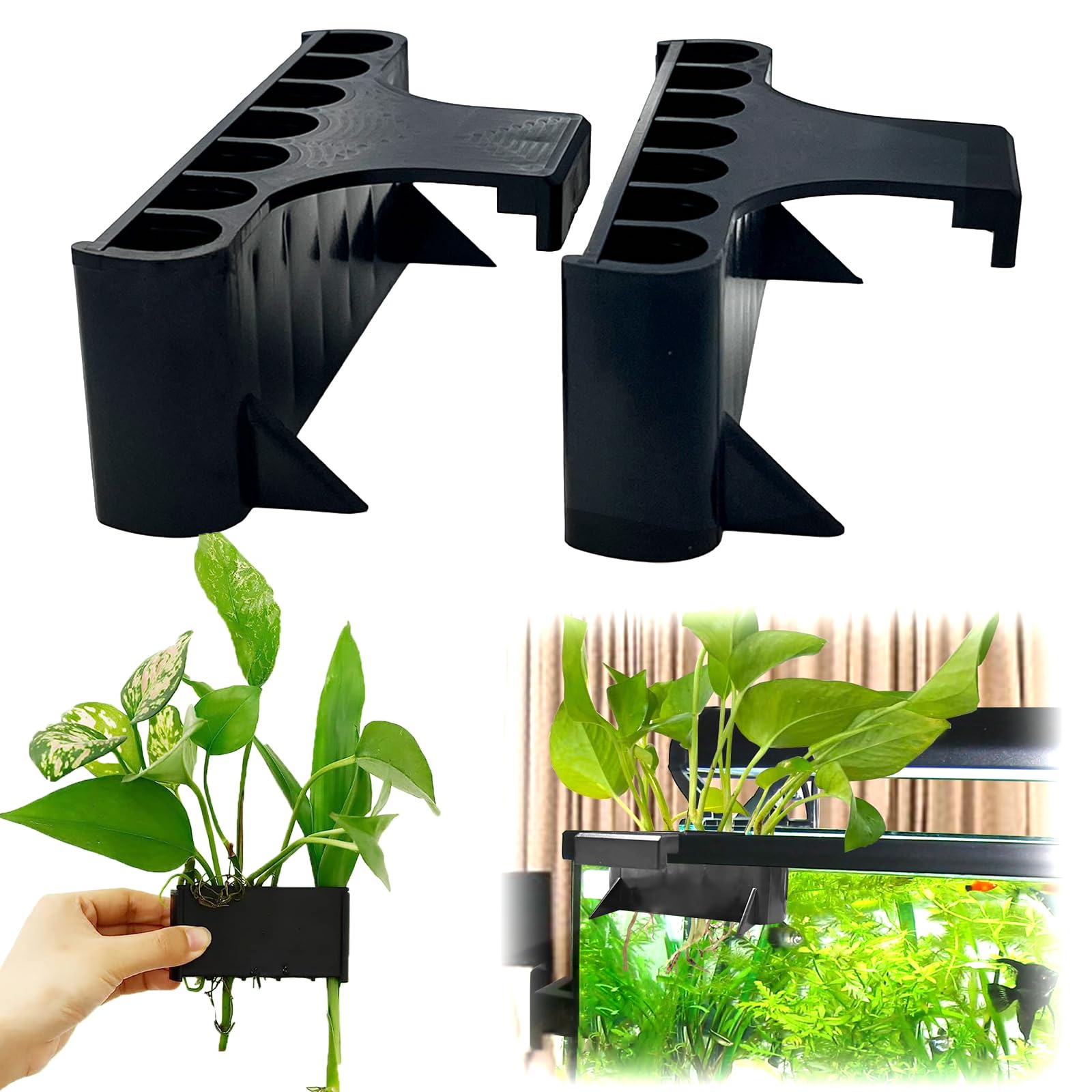 Aidmi soporte de plantas para acuario con 7 huecos y gancho largo, estabilidad superior.