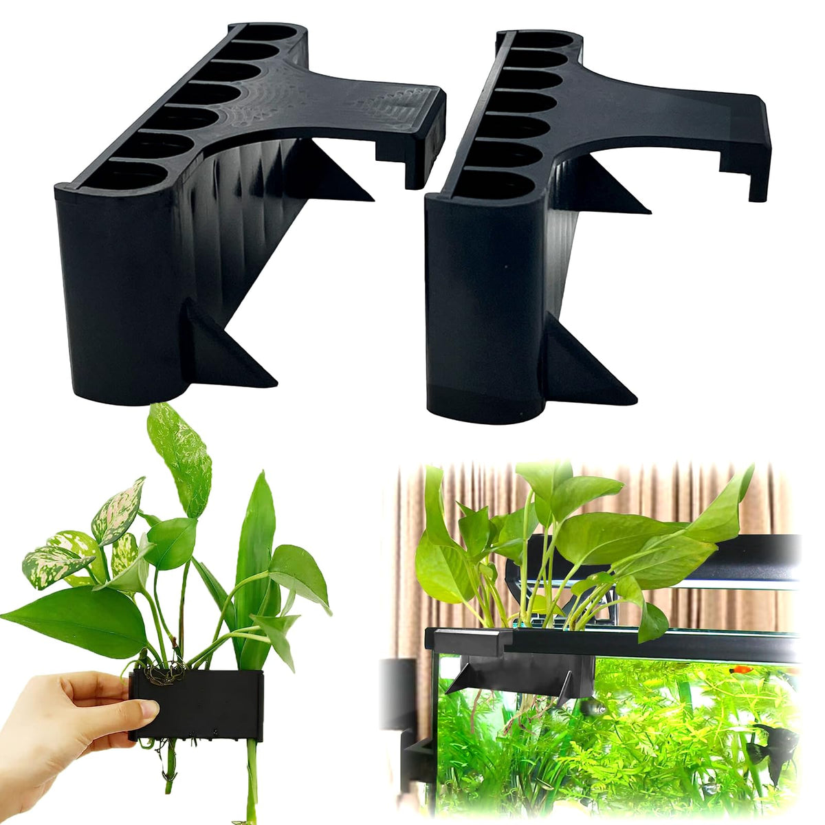 Aidmi soporte de plantas para acuario con 7 huecos y gancho largo, estabilidad superior.