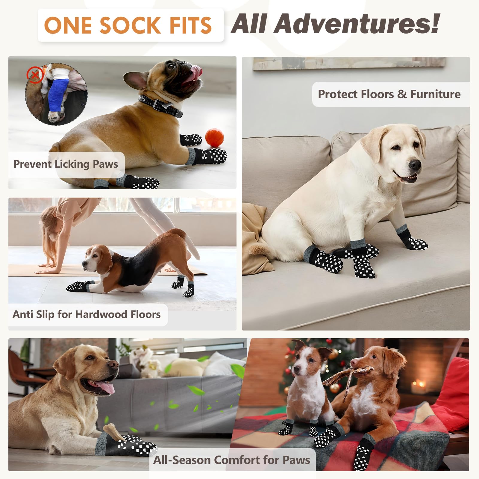 AIEDOULER calcetines para perros, suelo duro, mayor tracción y estabilidad