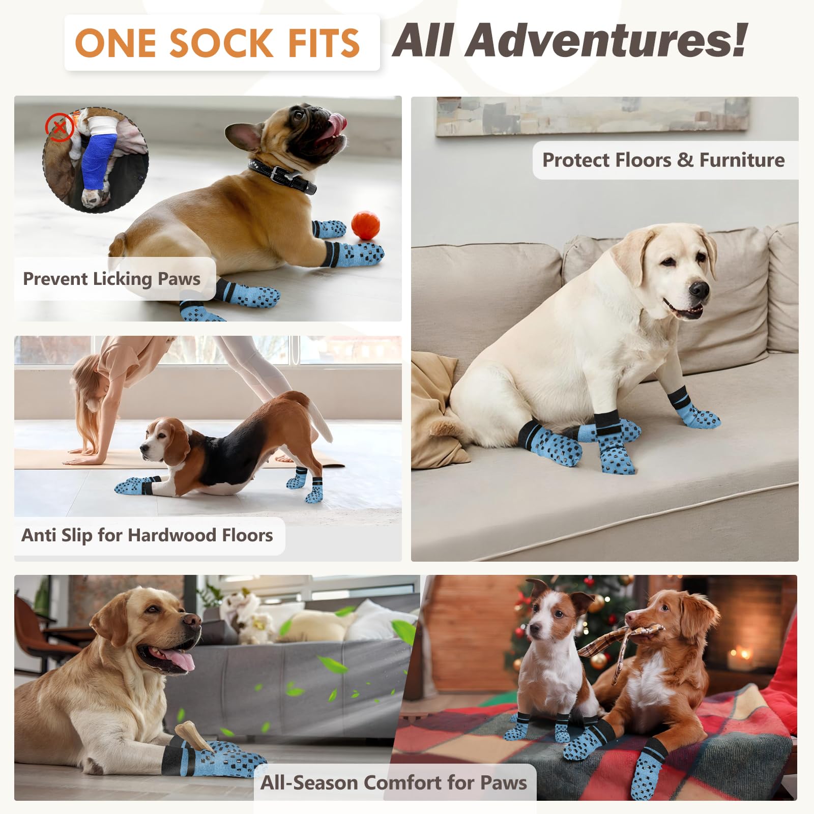 AIEDOULER calcetines para perros que previenen lamido de patas con protección suave.