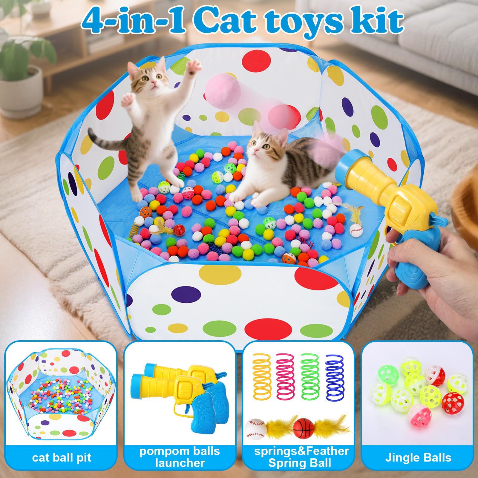 AIERSA Bola pluma con resorte para gatos, estimulando exploración y acecho.