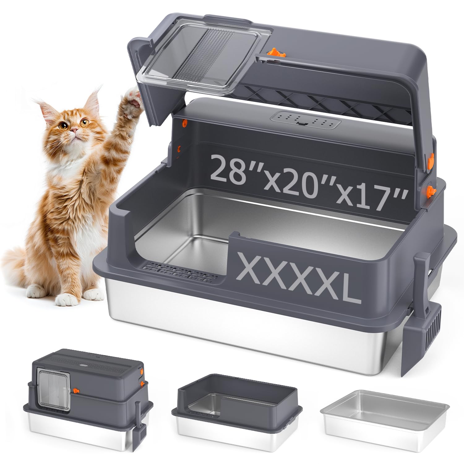 Caja AIFUN XXXXL de acero inoxidable con tapa lateral para gatos grandes y cómodos