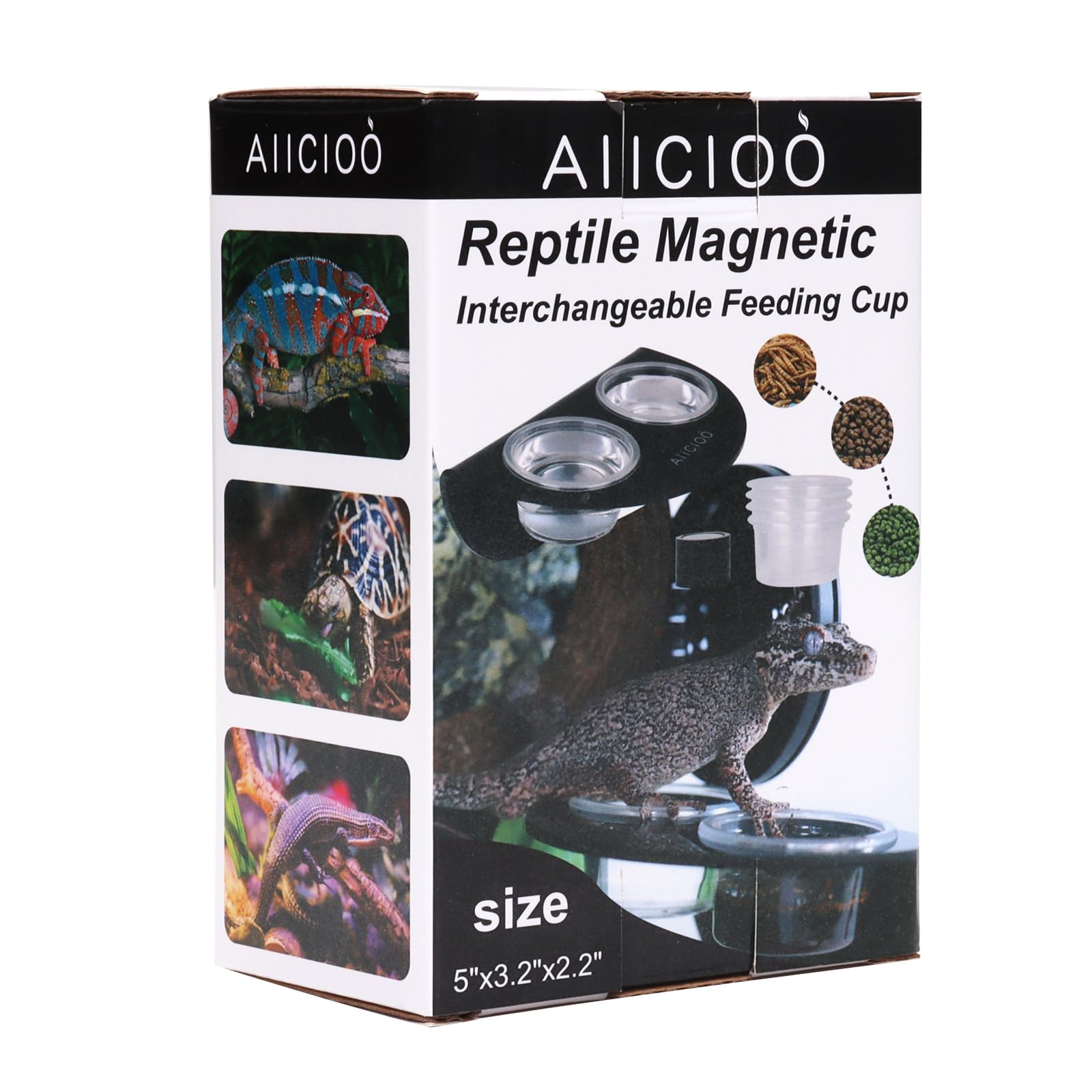 Aiicioo Gecko Feeder Ledge, cuencos reemplazables y observables para supervisar ingesta.