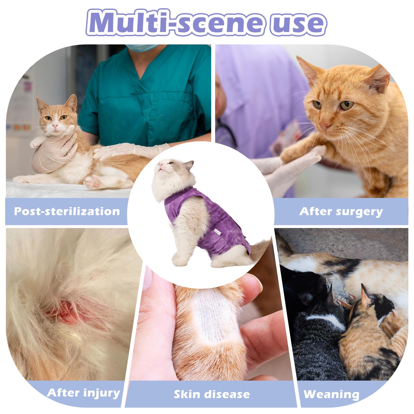 Aiieim mono de recuperación para gato purpura que evita lamer heridas