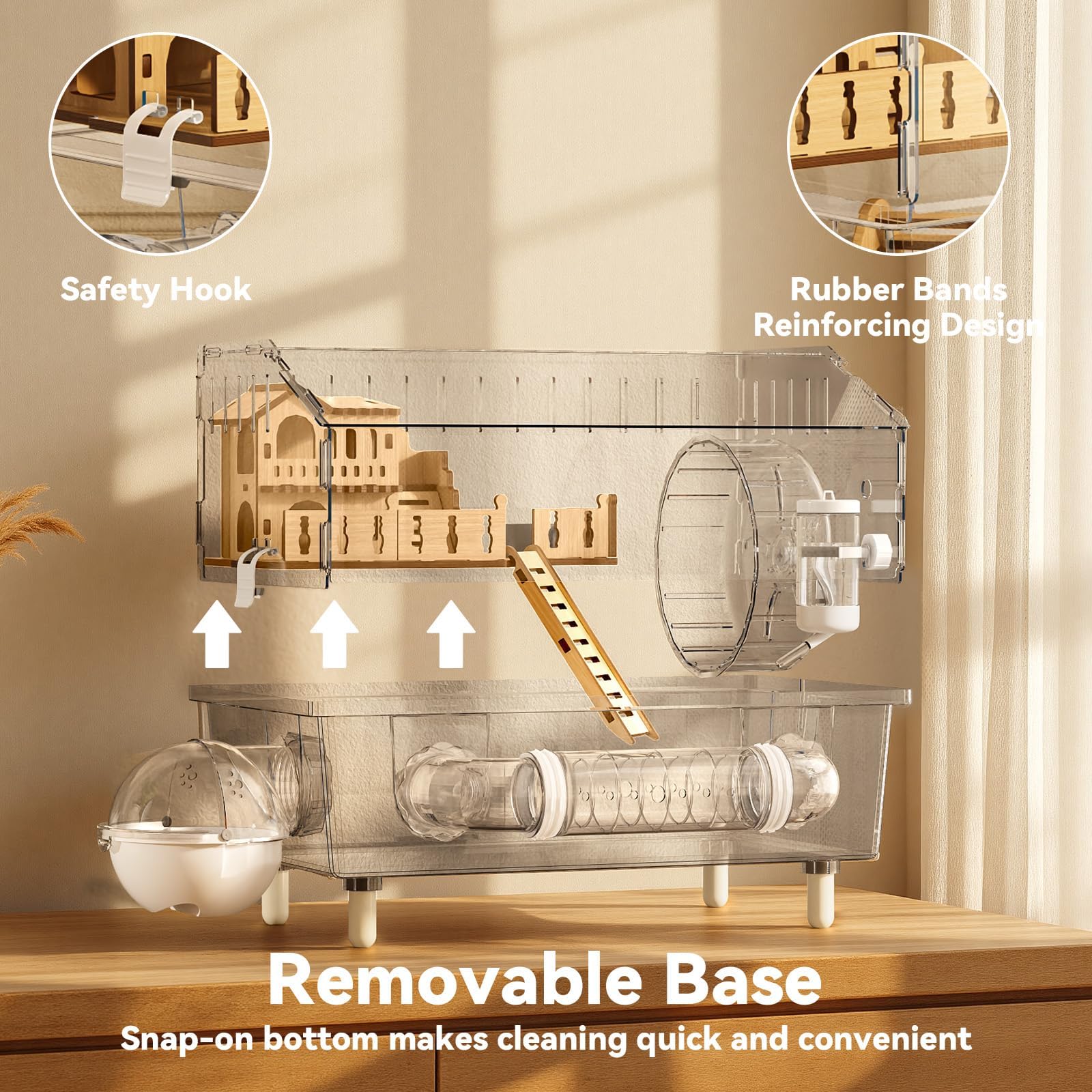 Aimery jaula hámster acrílica 9 en 1, base desmontable para limpieza rápida.