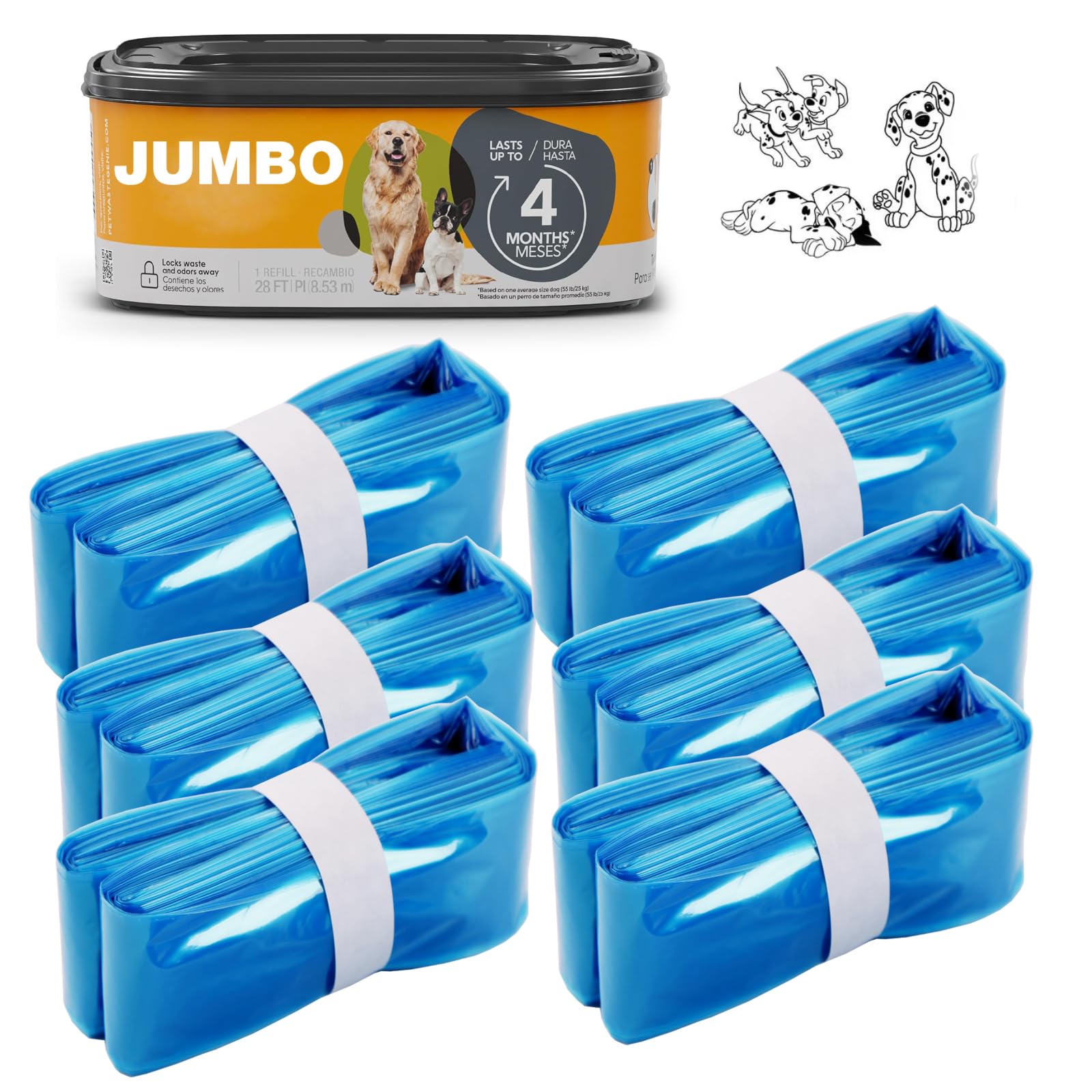AIMIDODO bolsas de desechos para perro jumbo de 26 pies, duraderas y fáciles de usar.