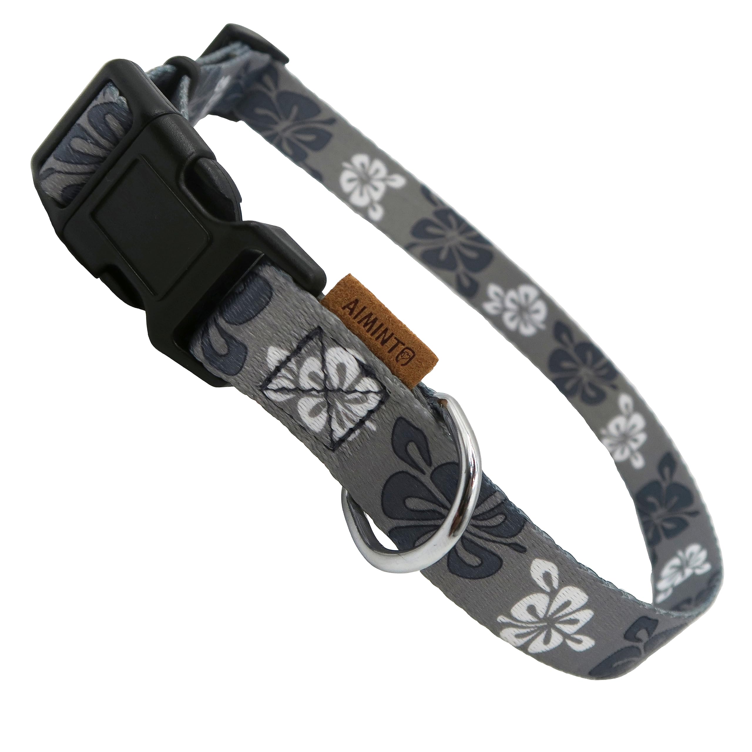 Collar Aiminto con diseño floral hawaiano gris y ancho de 58 mm, ideal para paseos con estilo.