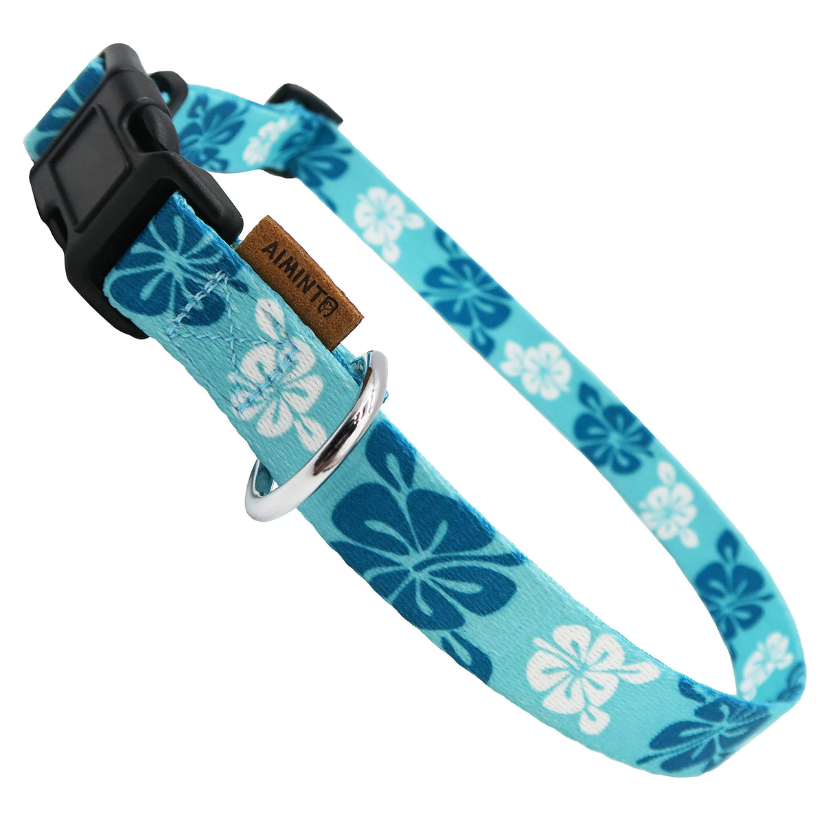 aiminto collar perro hawaiano azul floral, ideal para paseos con estilo.