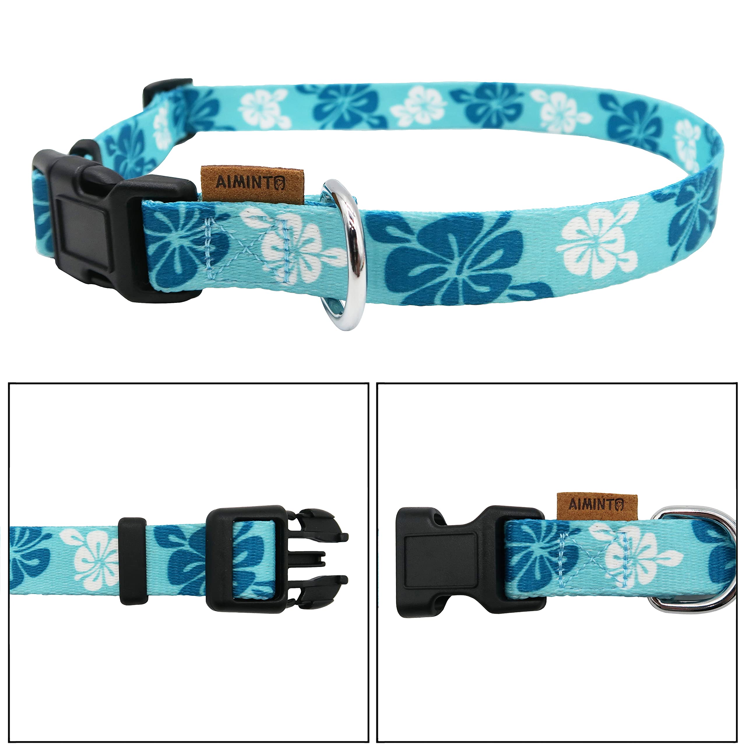 aiminto collar perro hawaiano azul floral en acción, perfecto para caminatas diarias.