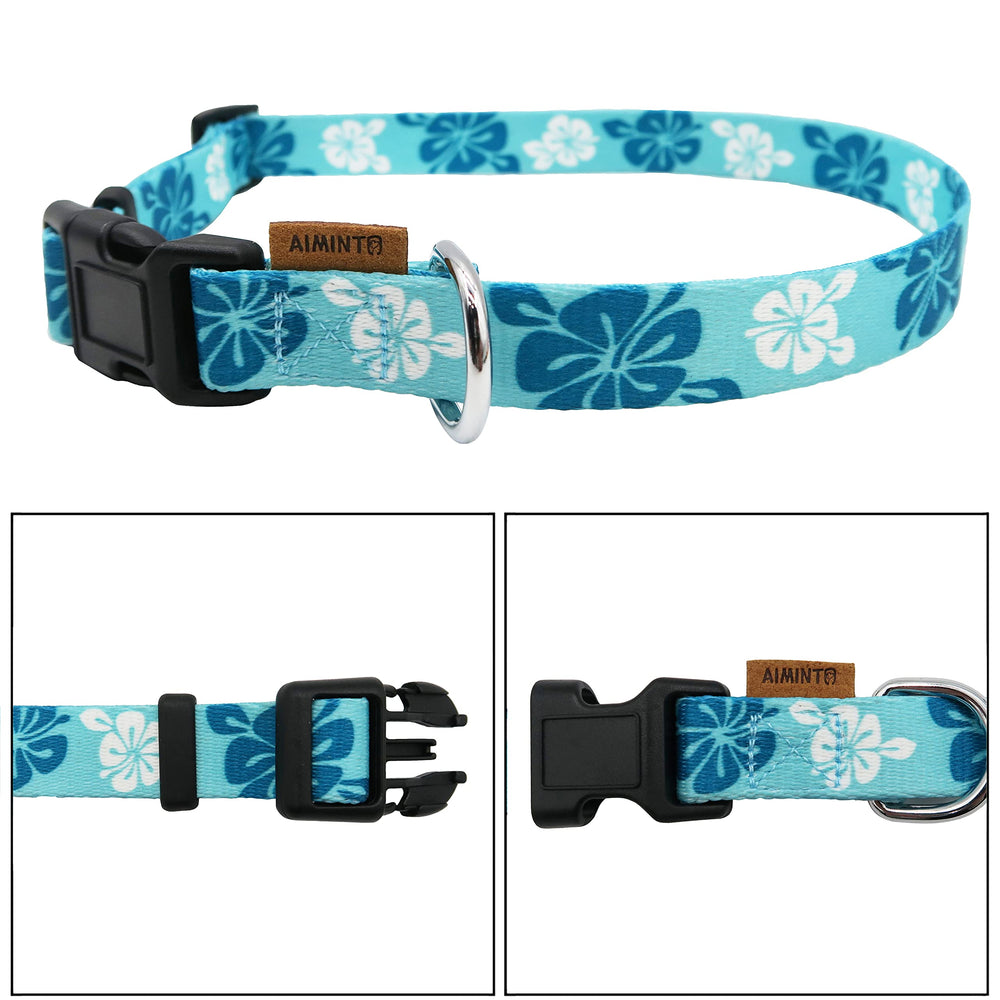 aiminto collar perro hawaiano azul floral en acción, perfecto para caminatas diarias.