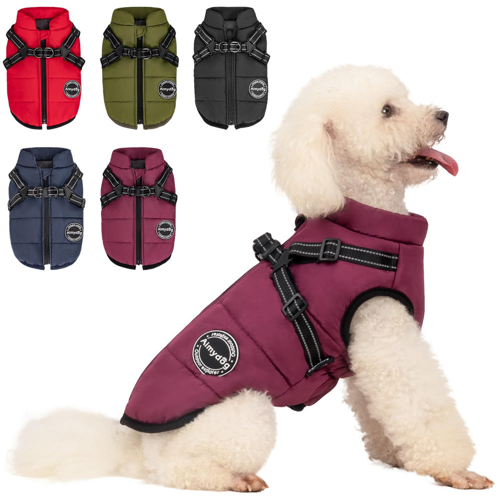 Aimydog abrigo invierno perro arnés integrado para paseos seguros.