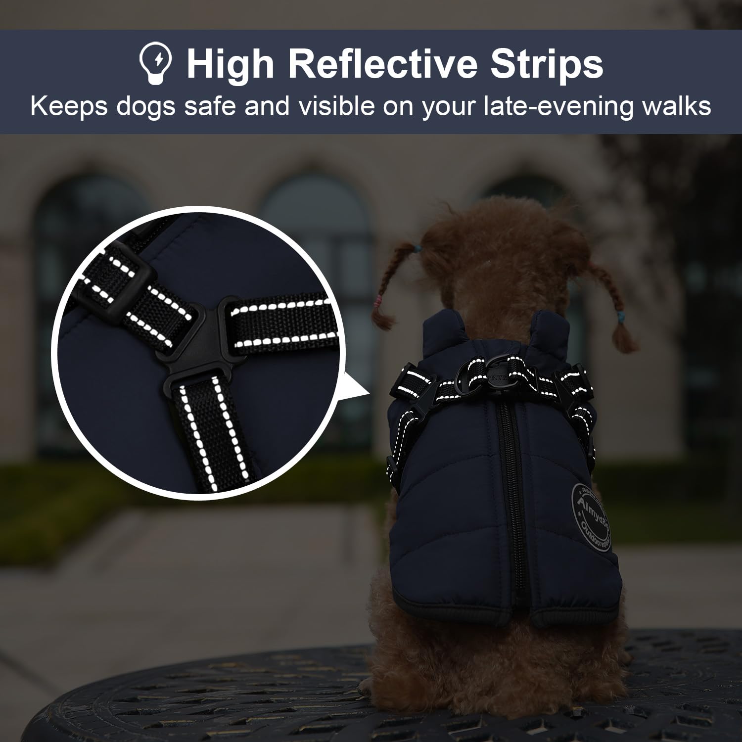 Aimydog abrigo de invierno para perros, cinta reflectante, mayor visibilidad nocturna.