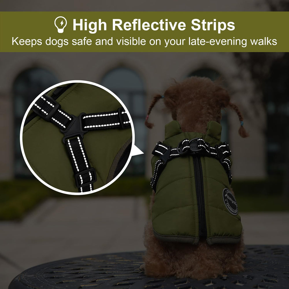 AIMYDOG abrigo resistente al viento para perros color verde.