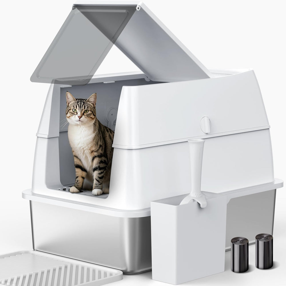 AIPERRO caja de arena de acero inoxidable con tapa XL facilita la limpieza diaria