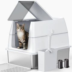 AIPERRO caja de arena de acero inoxidable con tapa XL facilita la limpieza diaria