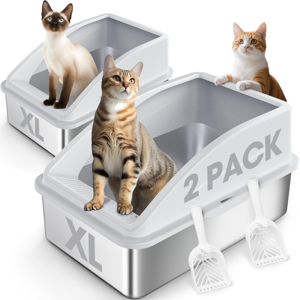 Aiperro caja de arena de acero inoxidable XL con tapa para gatos grandes.