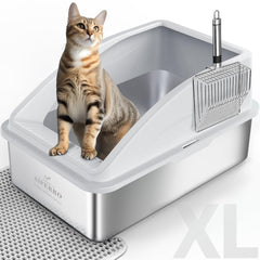 AIPERRO caja-arena-acero-inoxidable-xl-encajada para gatos grandes, duradera y fácil de limpiar.