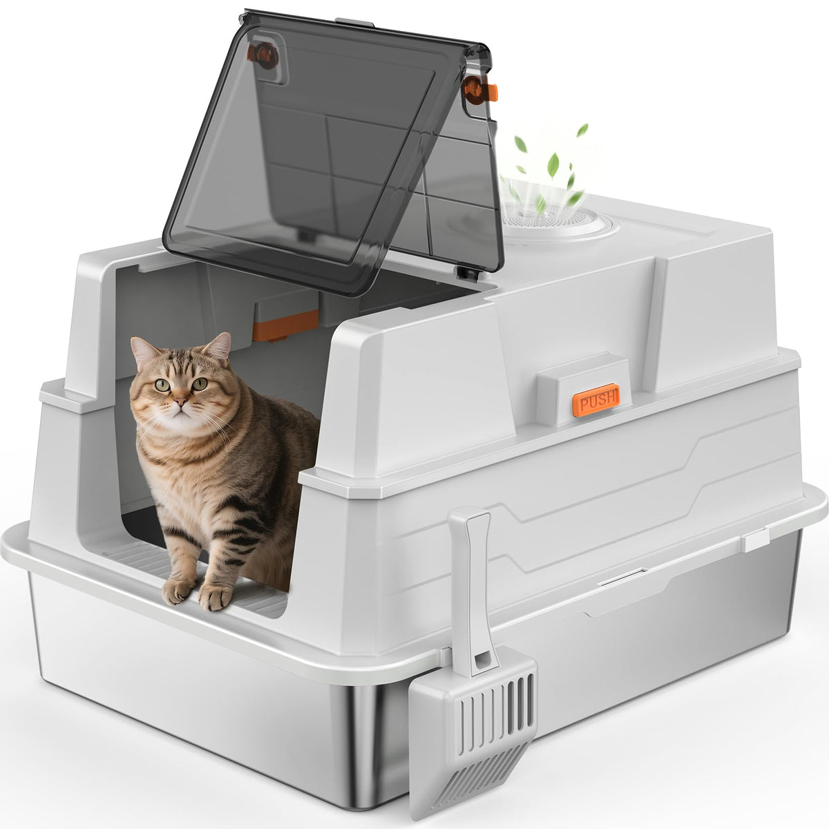 AIPERRO caja de arena de acero inoxidable XXL con tapa, duradera y fácil limpieza