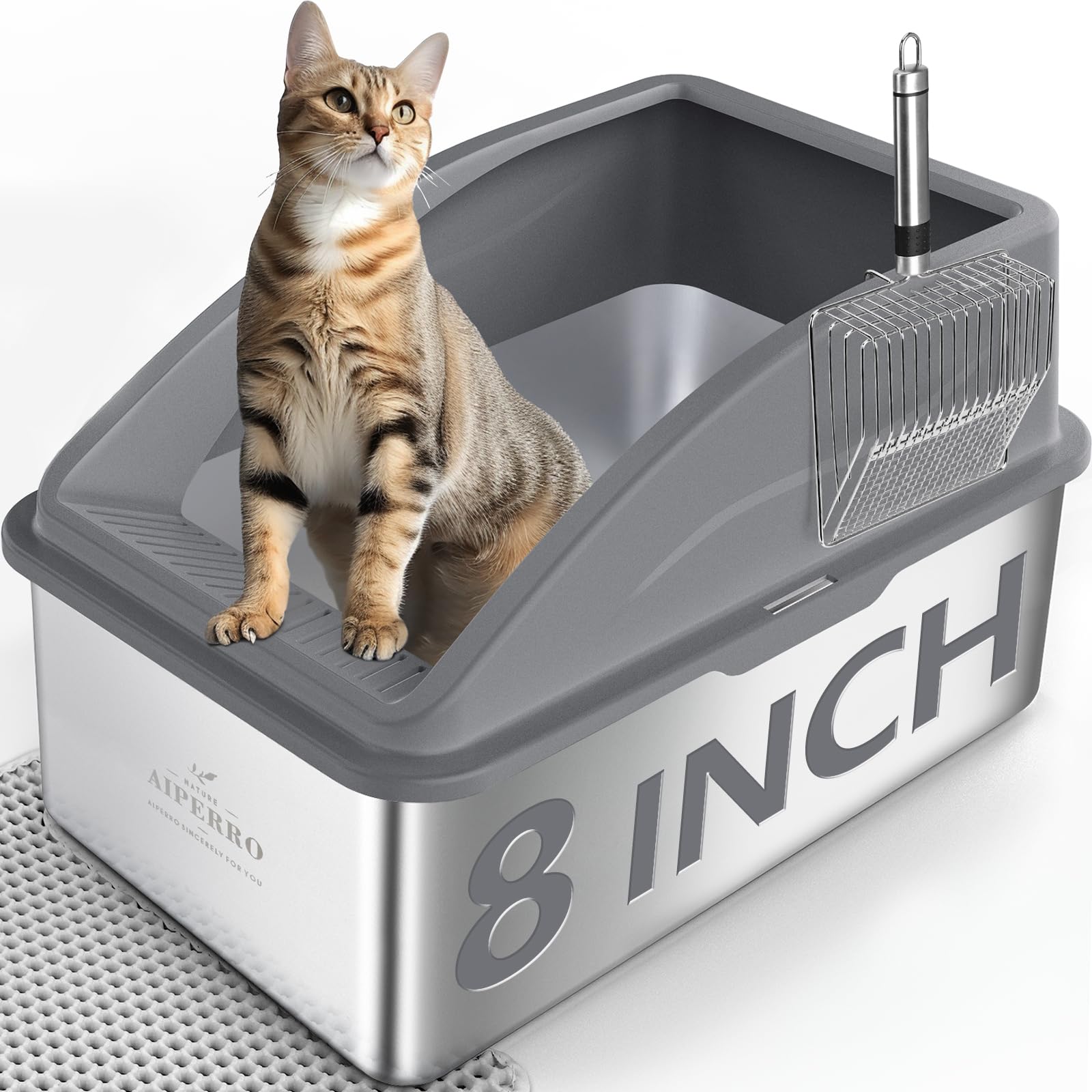 Caja de arena AIPERRO extra grande profunda de 8 pulgadas para gatos grandes.