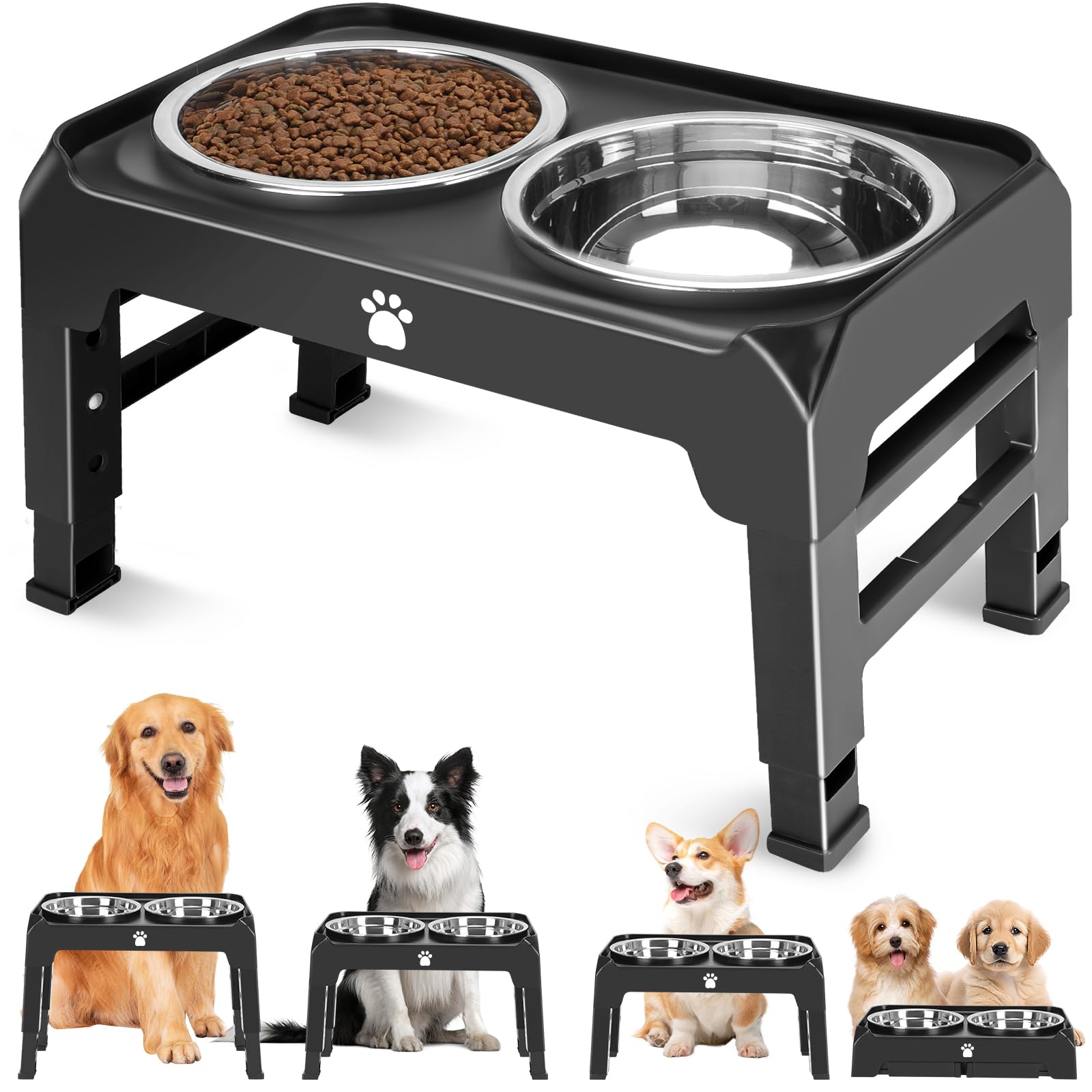 AirMX platos elevados ajustables para perros medianos y grandes, reducen estiramiento al comer.
