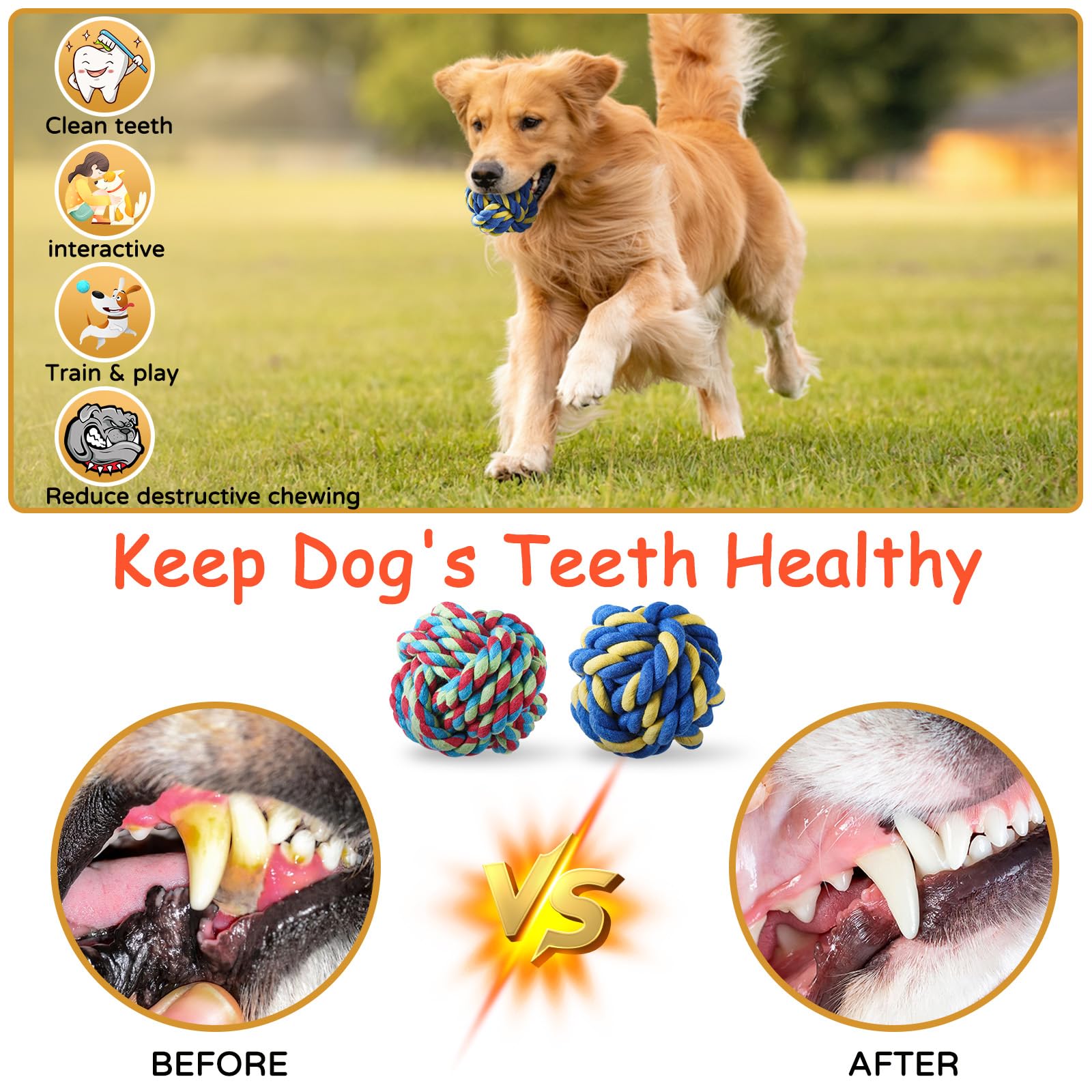 Aitmexcn bolas de cuerda para perros grandes para buscar y masticar.