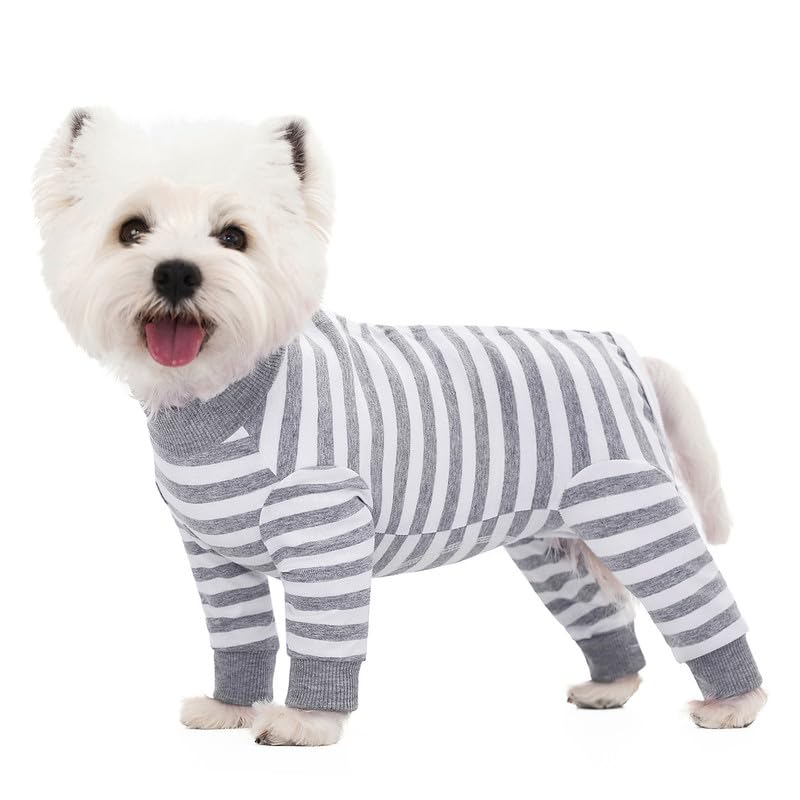 AITOLI Dog Striped Recovery Suit frente: protege la herida y mantiene limpio el entorno.