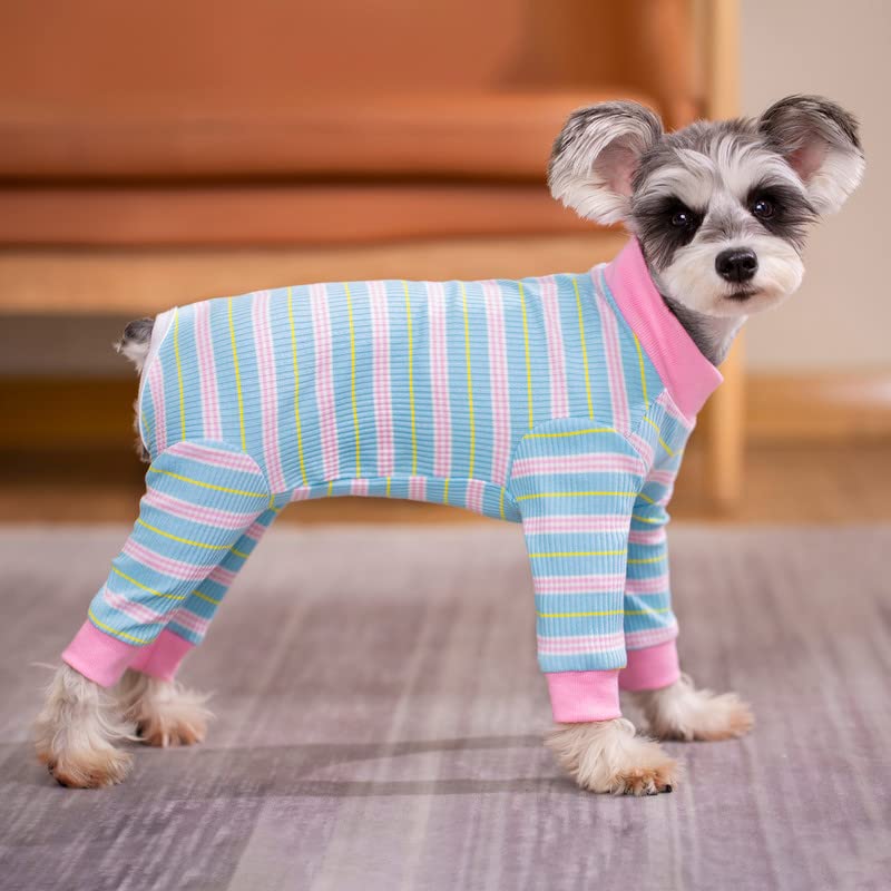 Pijama quirúrgico AITOLI, vista lateral, protege abdomen y reduce lamido.