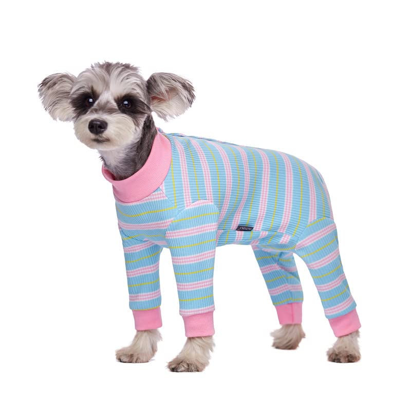 AITOLI pijama rayado con manga larga para mayor cobertura postoperatoria en perros.