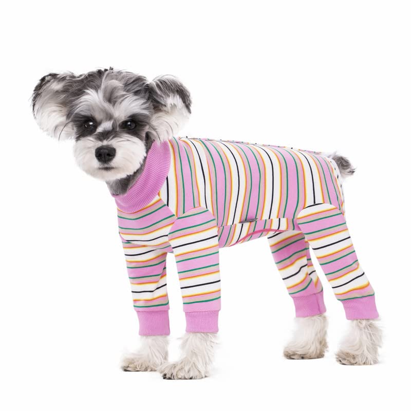 Traje de recuperación AITOLI para perros con rayas, frente: protege heridas y evita lamidos.