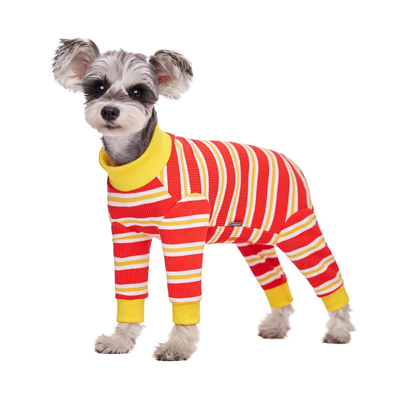 AITOLI traje de recuperación para perro con rayas, vista frontal, ajuste cómodo.