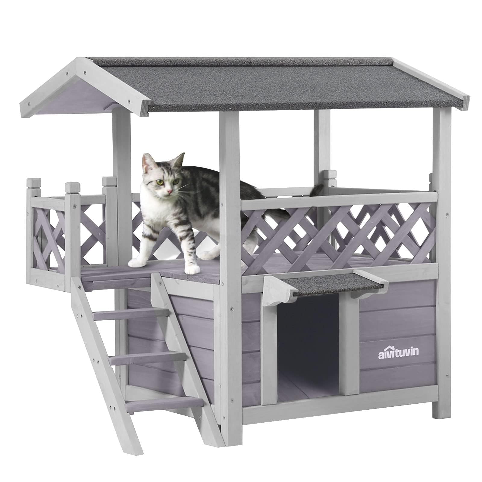 Casita para gatos Aivituvin, vista exterior, estructura robusta para uso interior y exterior.