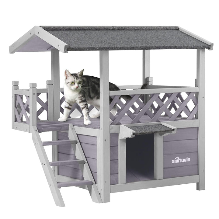 Casita para gatos Aivituvin, vista exterior, estructura robusta para uso interior y exterior.
