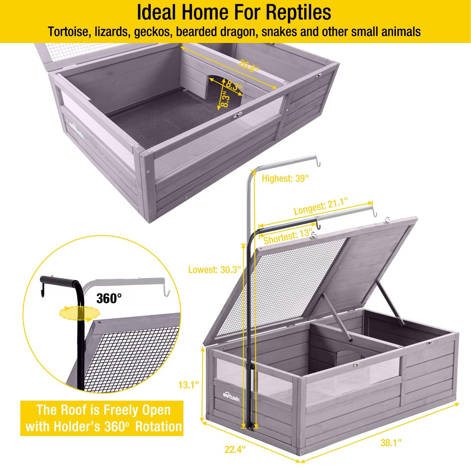 Aivituvin casa tortuga madera grande, ensamblaje fácil para comenzar rápido.