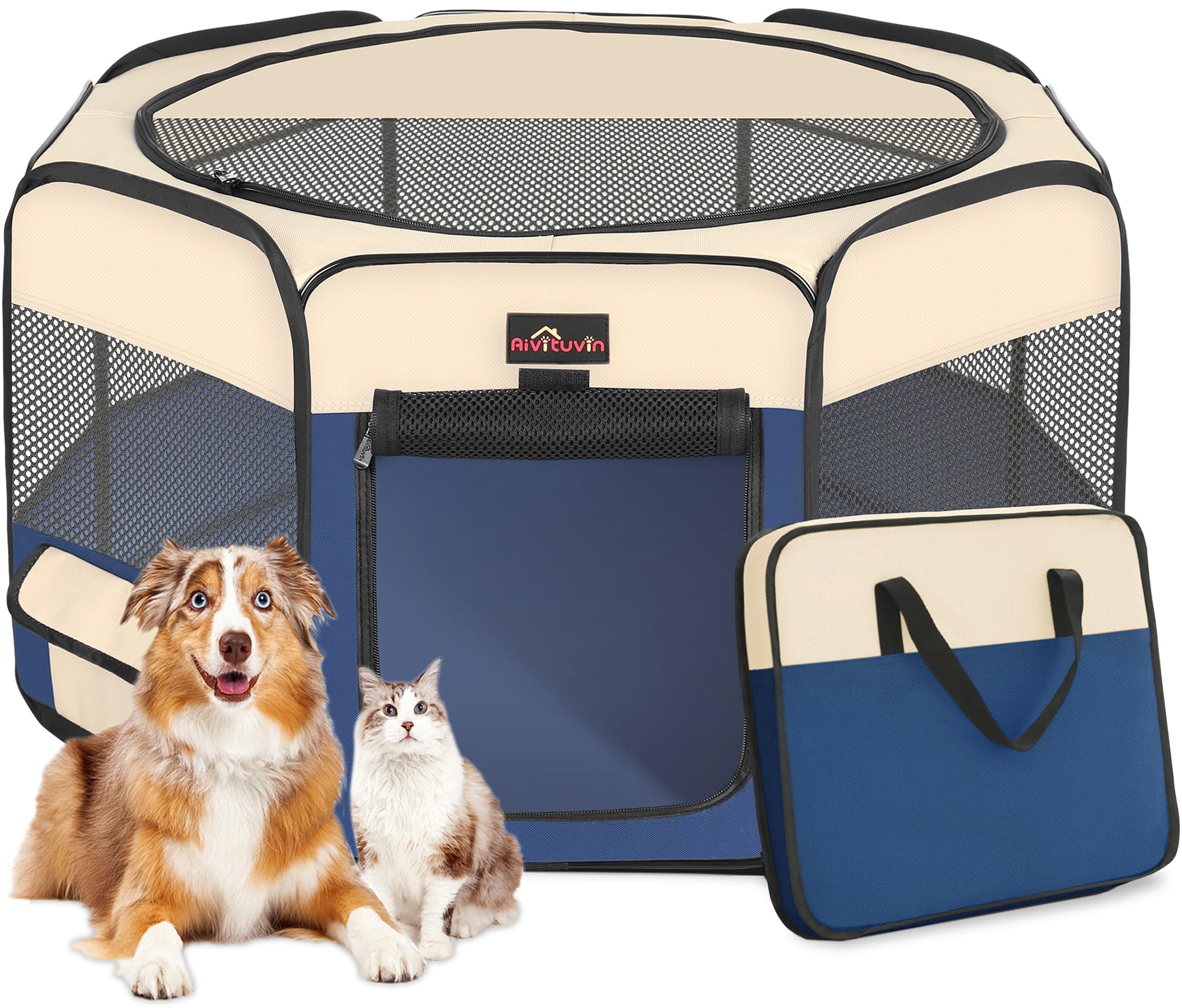 Aivituvin corral de juego con malla transpirable para mascota, ventilación óptima.