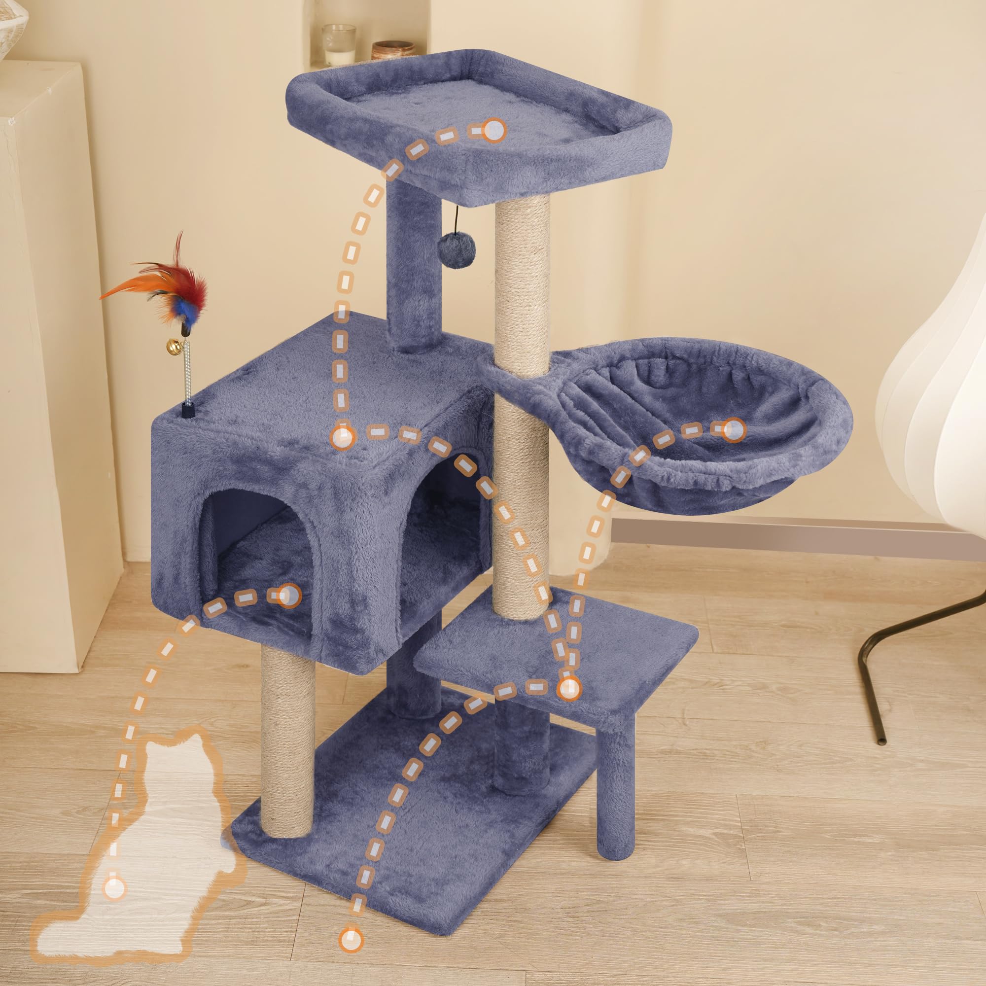 AIWIKIDE arbol-gato-35-4-pulgadas-percha para arañar y ejercitar