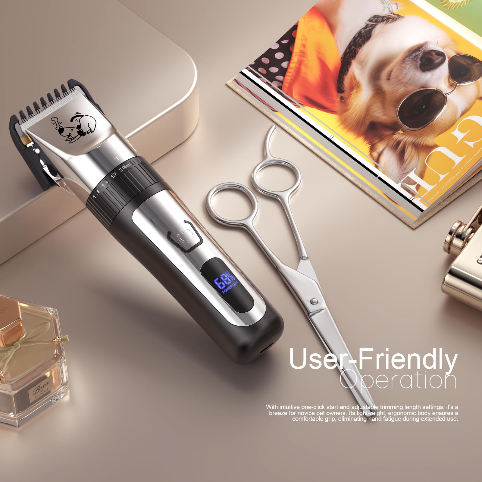 AJELU cortapelos para perros, peines ajustables para longitudes personalizables.