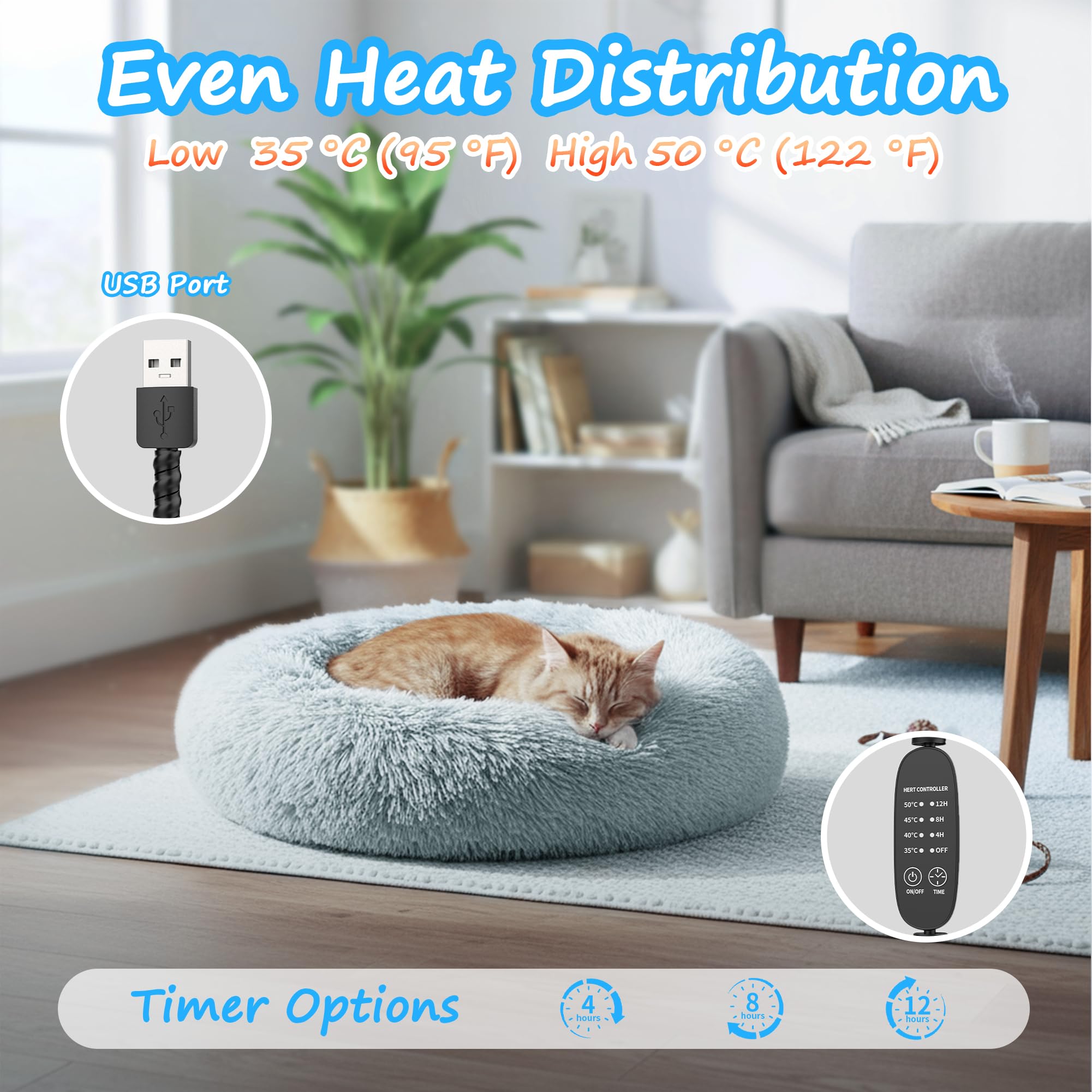 Cama gato calefaccionada con ajuste de temperatura de cuatro niveles