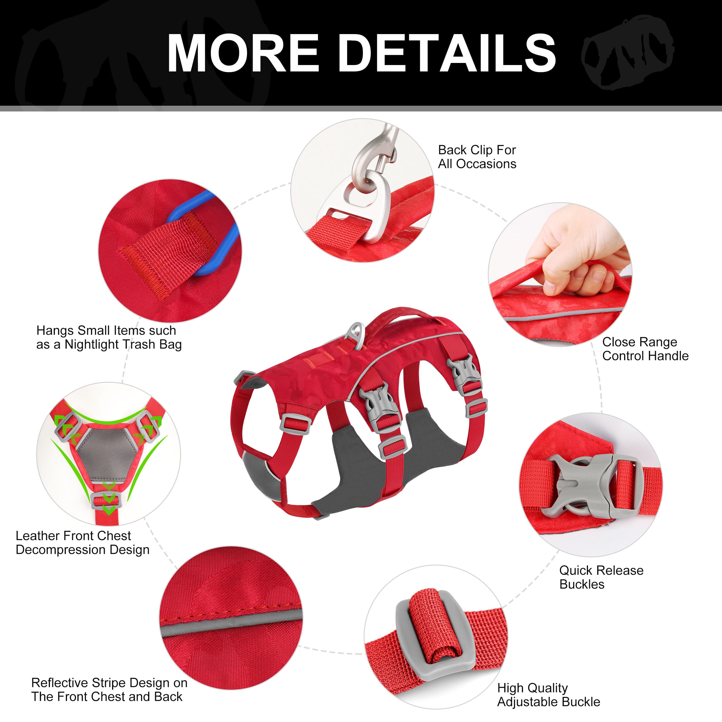 AKAILEA arnés de lona impermeable rojo para uso diario